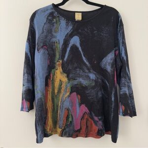 Jess & Jane Layla 3/4 Sleeve Artist Print Blouse Top Size Extra Large XL Cotton